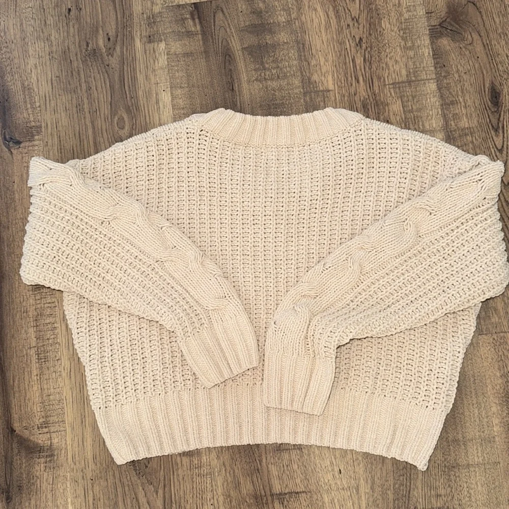 Poof Apparel Cable Knit V-Neck Sweater - Cream